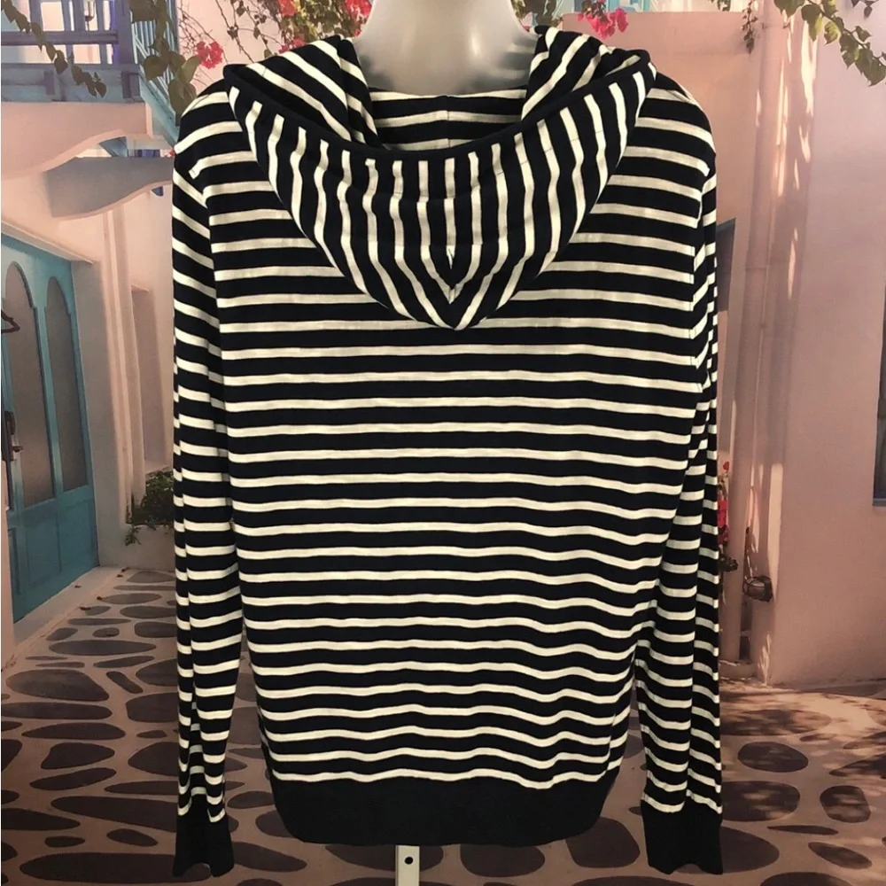 NWT J. Crew Navy Blue and White Striped Hooded Pullover
